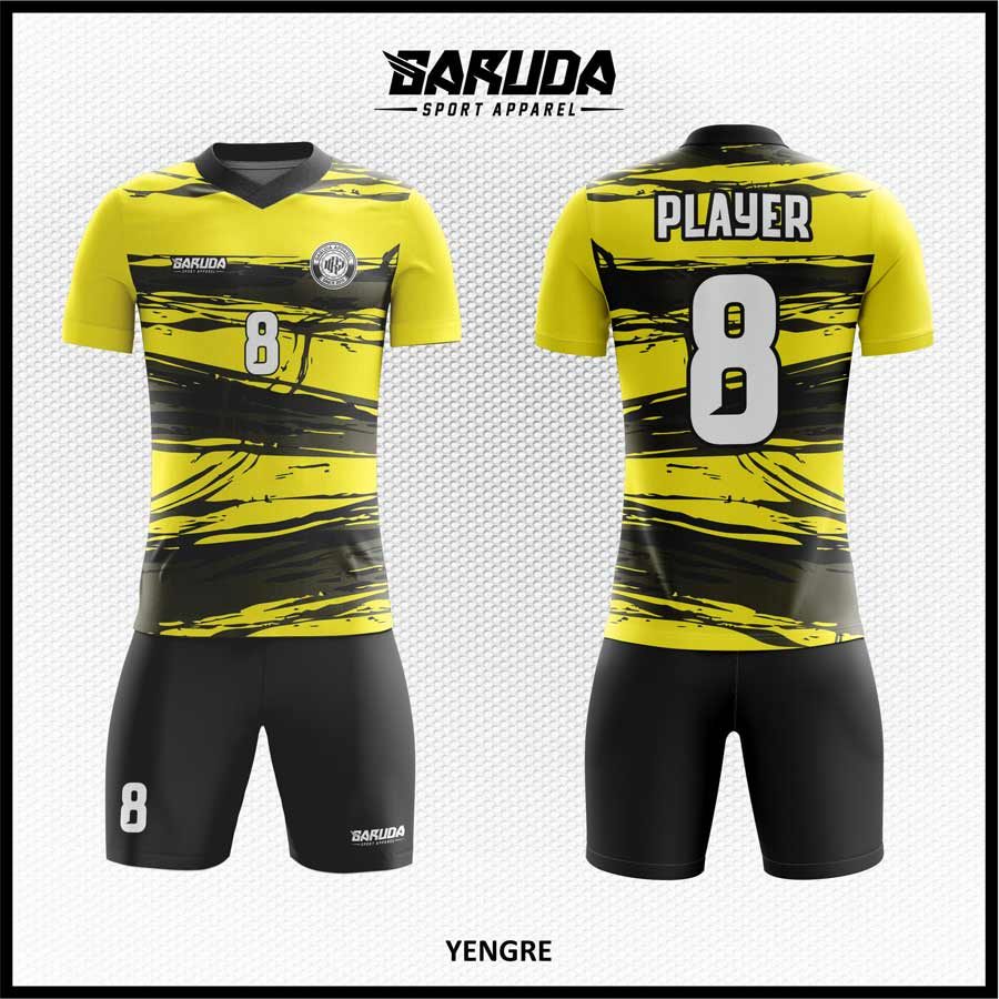 Jersey Futsal Warna Kuning dengan Motif Brush Hitam yang Agresif – Kode YENGRE