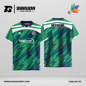 Jersey Badminton Kombinasi Hijau–Navy dengan Aksen Putih dan Motif Zigzag Dinamis Code: BA-02