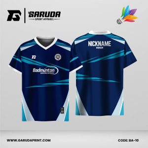 Jersey Badminton Kombinasi Navy–Toska dengan Aksen Putih dan Motif Garis Diagonal Clean Code: BA-10