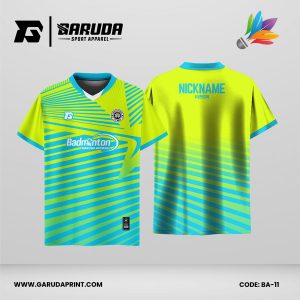 Jersey Badminton Kombinasi Neon Lime–Toska dengan Motif Garis Speed yang Enerjik Code: BA-11