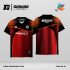 Jersey Badminton Kombinasi Hitam–Merah Maroon dengan Aksen Gold dan Gradasi Garis Code: BA-16