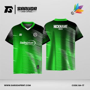 Jersey Badminton Kombinasi Hijau Neon–Hitam dengan Motif Garis Lengkung Futuristik Code: BA-17