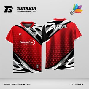 Jersey Badminton Kombinasi Merah–Hitam dengan Motif Honeycomb dan Aksen Zigzag Tajam Code: BA-19