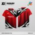 Jersey Badminton Kombinasi Merah–Hitam dengan Motif Honeycomb dan Aksen Zigzag Tajam Code: BA-19