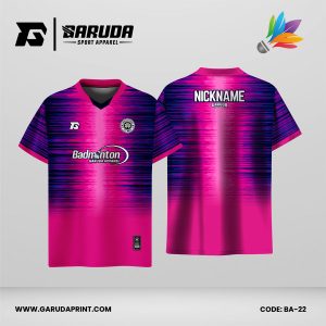Jersey Badminton Kombinasi Magenta–Ungu Navy dengan Motif Garis Blur yang Modern Code: BA-22