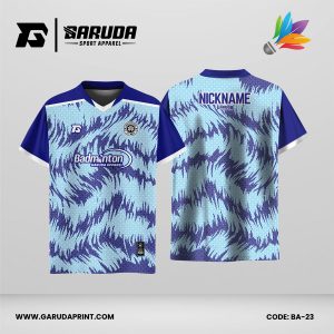 Jersey Badminton Kombinasi Biru Muda–Biru Royal dengan Motif Gelombang Abstrak Bertekstur Code: BA-23
