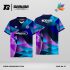Jersey Badminton Kombinasi Navy–Toska–Ungu dengan Motif Low Poly Geometris yang Futuristik Code: BA-27