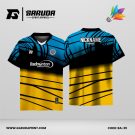 Jersey Badminton Kombinasi Toska–Hitam dengan Bawah Kuning Mustard dan Motif Garis Dinamis Code: BA-29
