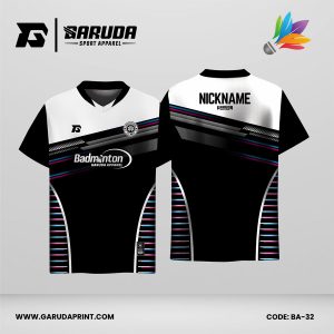Jersey Badminton Kombinasi Hitam–Putih dengan Aksen Garis Neon Modern Code BA-32