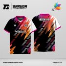 Jersey Badminton Dominasi Hitam dengan Aksen Pink–Oranye dan Motif Brush Abstrak Code BA-33