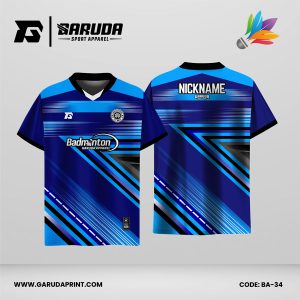 Jersey Badminton Kombinasi Biru Tua–Biru Muda dengan Motif Garis Diagonal Modern Code BA-34