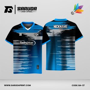 Jersey Badminton Kombinasi Hitam–Biru dengan Motif Garis Horizontal Dinamis Code BA-37
