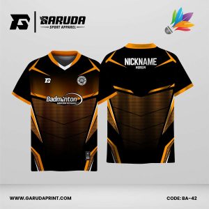 Jersey Badminton Hitam dengan Aksen Oranye dan Motif Geometris Armor Modern Code BA-42