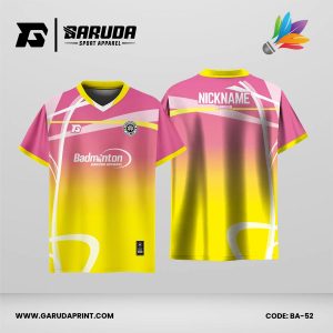 Jersey Badminton Kombinasi Pink–Kuning dengan Gradasi Lembut dan Aksen Garis Putih Code BA-52