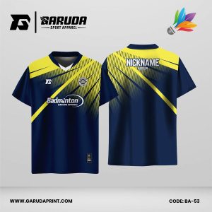 Jersey Badminton Kombinasi Biru Dongker–Kuning dengan Motif Garis Radial Modern Code BA-53