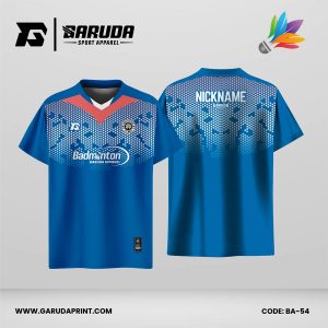 Jersey Badminton Biru Cerah dengan Aksen Coral dan Motif Dot Kamuflase Modern Code BA-54