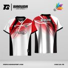 Jersey Badminton Kombinasi Putih–Merah dengan Aksen Hitam dan Motif Lengkung Dinamis Code BA-58