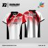 Jersey Badminton Kombinasi Putih–Merah dengan Aksen Hitam dan Motif Lengkung Dinamis Code BA-58