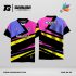 Jersey Badminton Kombinasi Hitam dengan Ungu–Pink–Kuning dan Motif Geometris Tajam Code BA-60