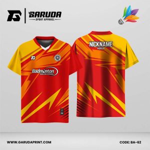 Jersey Badminton Warna Merah–Kuning dengan Motif Kilat Dinamis Code BA-62