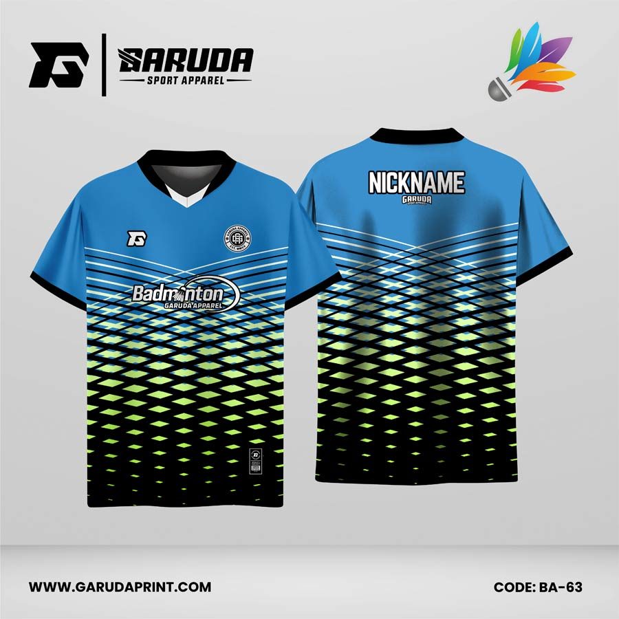 Jersey Badminton Warna Biru–Hijau dengan Motif Garis Silang Code BA-63