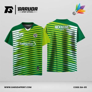 Jersey Badminton Warna Hijau–Putih dengan Motif Garis Miring Code BA-65