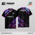 Jersey Badminton Warna Hitam–Ungu dengan Aksen Biru dan Motif Ornamen Modern Code BA-66