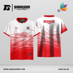 Jersey Badminton Warna Putih–Merah dengan Motif Gradasi Tekstur Code BA-68