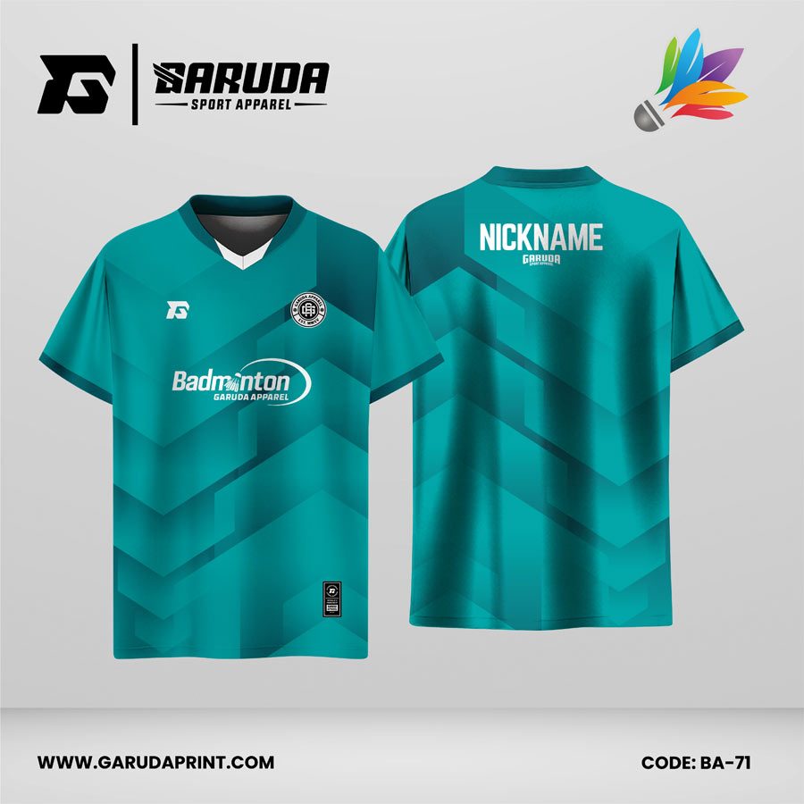 Jersey Badminton Warna Toska dengan Motif Chevron Bertingkat Code BA-71