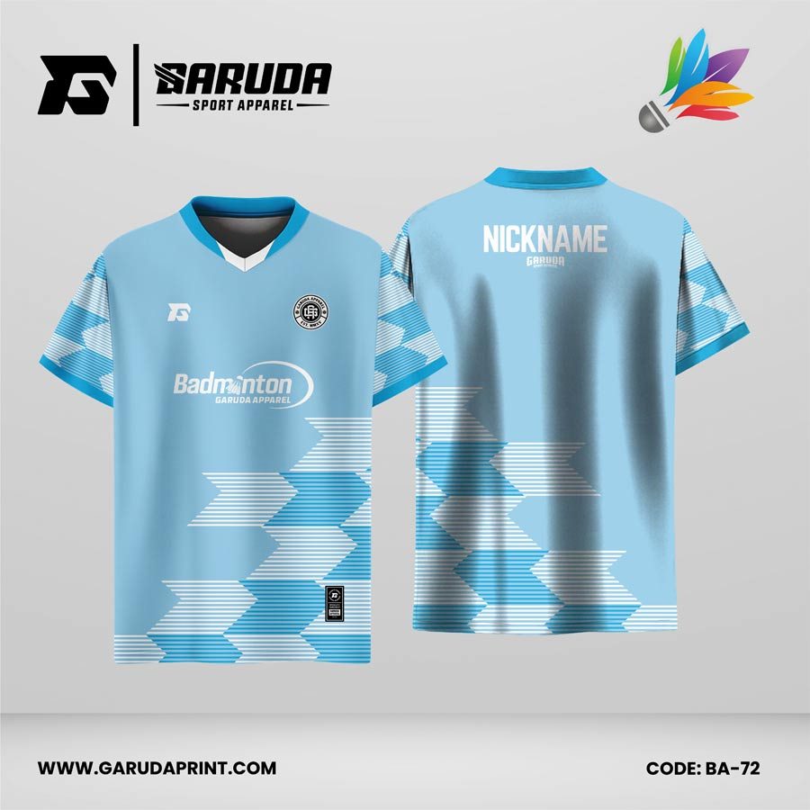 Jersey Badminton Warna Biru Langit dengan Motif Zigzag Garis Code BA-72