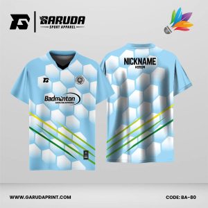 Jersey Badminton Warna Biru Langit dengan Motif Hexagon dan Garis Miring Code BA-80