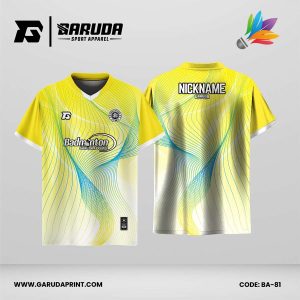 Jersey Badminton Warna Kuning–Putih dengan Motif Garis Alir Code BA-81