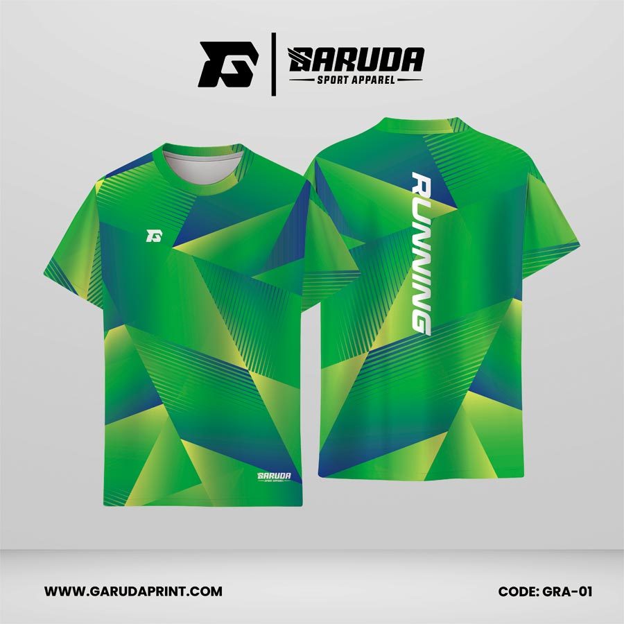 Jersey Lari Gradasi Hijau–Biru dengan Motif Geometris Modern Code GRA-01