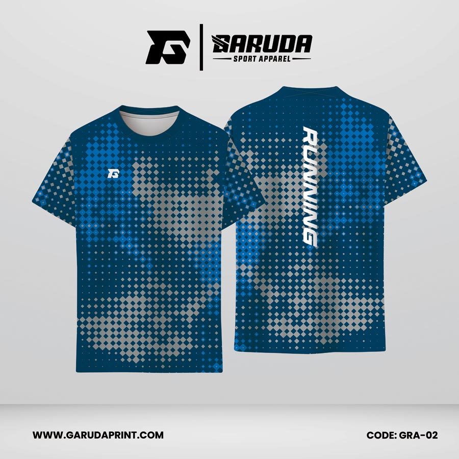 Jersey Lari Warna Biru dengan Motif Dot Gradasi Abu Modern Code GRA-02