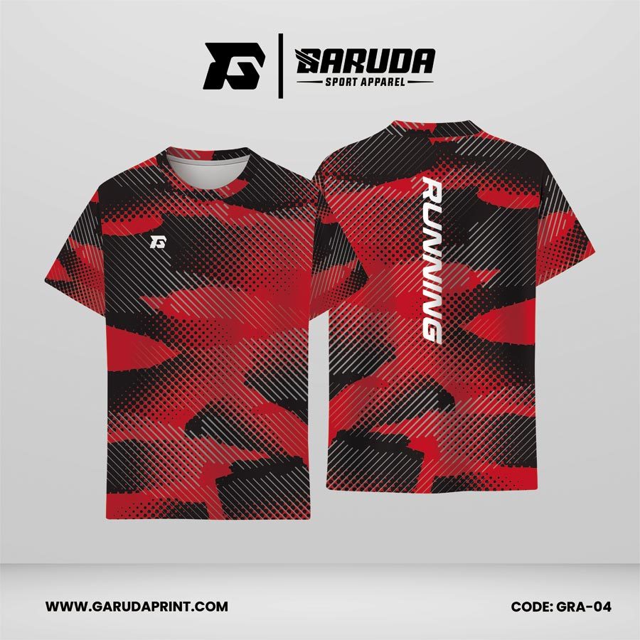 Jersey Lari Warna Merah–Hitam dengan Motif Camo Modern Code GRA-04