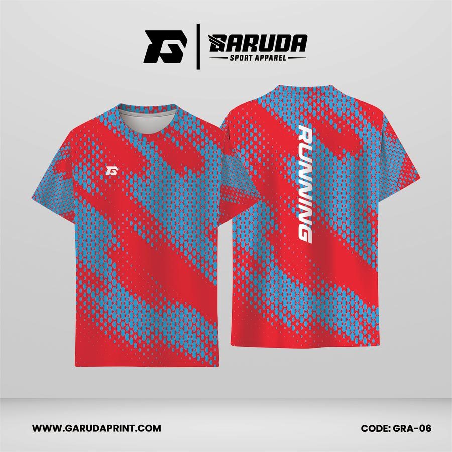 Jersey Lari Warna Merah–Biru dengan Motif Honeycomb Dinamis Code GRA-06