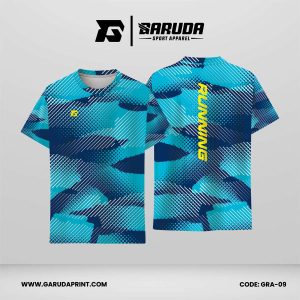 Jersey Lari Warna Biru Toska–Navy dengan Motif Camo Garis Dinamis Code GRA-09