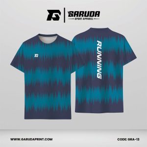 Jersey Lari Warna Navy–Biru Toska dengan Motif Gelombang Frekuensi Tajam Code GRA-13