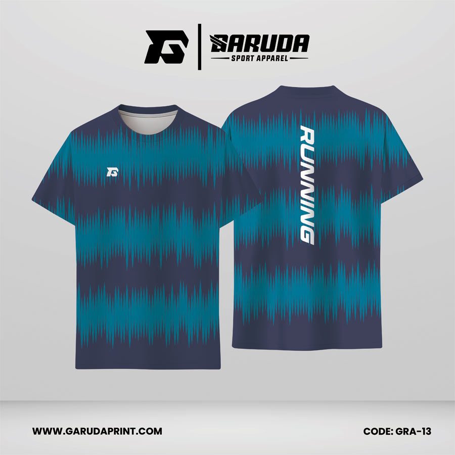 Jersey Lari Warna Navy–Biru Toska dengan Motif Gelombang Frekuensi Tajam Code GRA-13