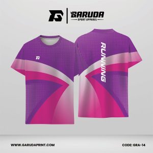 Jersey Lari Warna Ungu–Pink Muda–Magenta dengan Motif Sapu Lengkung Menyilang dan Halftone Titik Code GRA-14