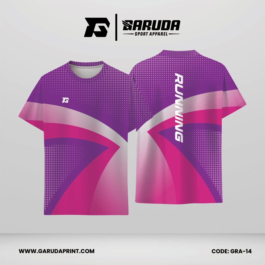 Jersey Lari Warna Ungu–Pink Muda–Magenta dengan Motif Sapu Lengkung Menyilang dan Halftone Titik Code GRA-14