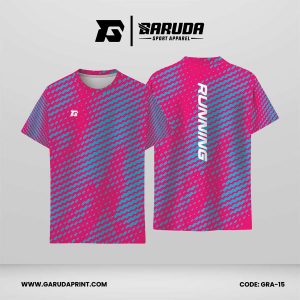 Jersey Lari Warna Pink Fuchsia–Biru Toska dengan Motif Deret Oval Miring dan Titik Mikro Code GRA-15