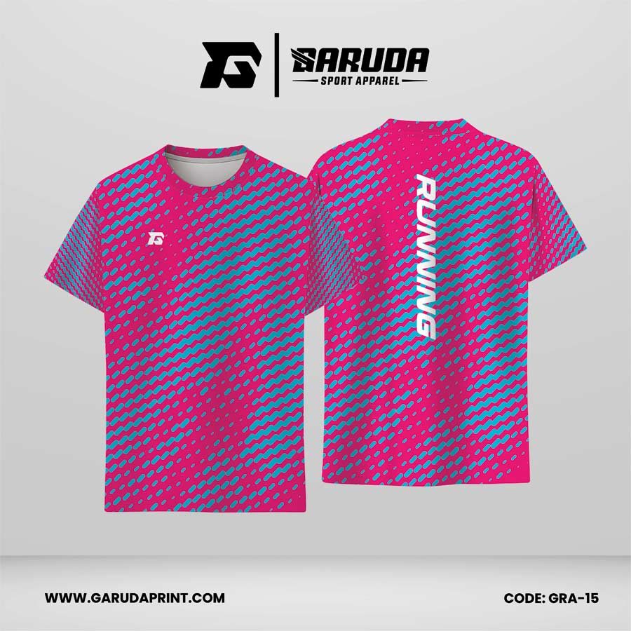 Jersey Lari Warna Pink Fuchsia–Biru Toska dengan Motif Deret Oval Miring dan Titik Mikro Code GRA-15