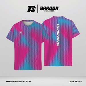 Jersey Lari Warna Magenta–Biru Toska dengan Motif Garis Serong Rapat dan Sapuan Bidang Miring Code GRA-16