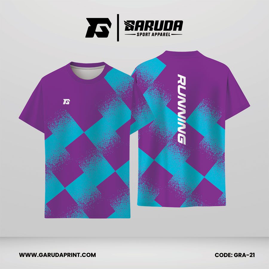 Jersey Lari Ungu–Biru Toska dengan Motif Geometris Bertumpuk dan Efek Spray Code GRA-21