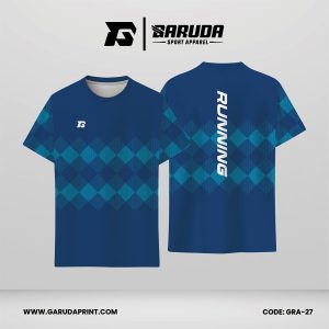 Jersey Lari Biru Dongker–Biru Cyan dengan Motif Belah Ketupat Berulang Code GRA-27