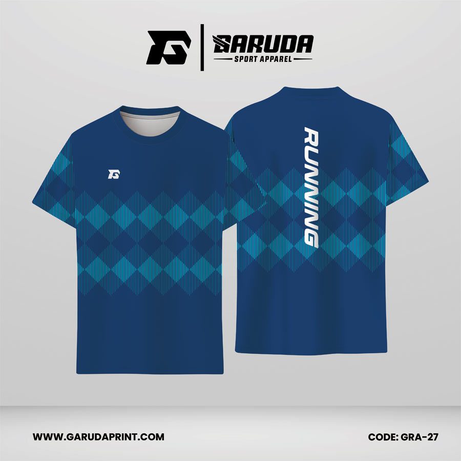 Jersey Lari Biru Dongker–Biru Cyan dengan Motif Belah Ketupat Berulang Code GRA-27