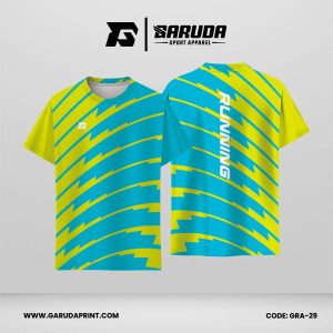 Jersey Lari Kuning Lime Cerah–Biru Toska Terang dengan Motif Kilat Diagonal Melengkung Code GRA-29