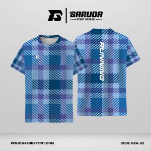 Jersey Lari Biru Langit–Biru Navy dengan Motif Kotak Tartam dan Garis Diagonal Code GRA-33