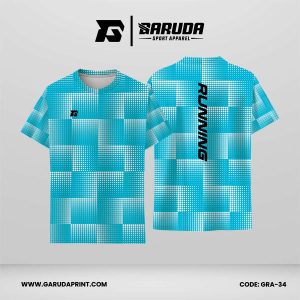 Jersey Lari Biru Toska Cerah–Putih dengan Motif Halftone Kotak Bertumpuk Code GRA-34